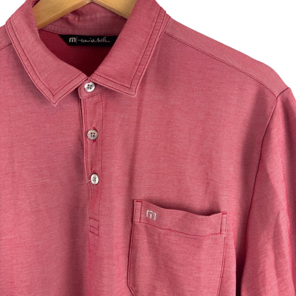 TravisMathew Polo Shirt Mens M Red Pima Cotton Blend Stretch Pocket Short Sleeve